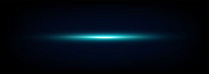 Bright horizontal beam of light on black background. Glowing laser effect creating futuristic and sci-fi aesthetics. Suitable for technology, energy, speed and digital design themes.