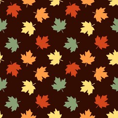 Autumn maple leaf pattern background. Colorful maple leaves flat pattern background. Autumn leaf seamless pattern. Seamless patterns with red, orange, yellow, and green maple leaves.