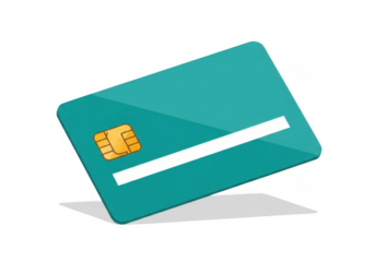Teal credit card with chip isolated on transparent background