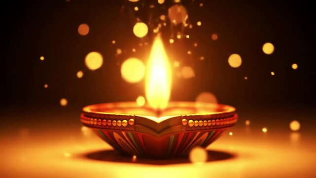 Magical Glowing Diwali Diya Lamp with Rising Golden Sparks and Warm Festive Bokeh Lights.