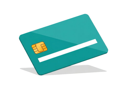 Teal credit card with chip isolated on transparent background