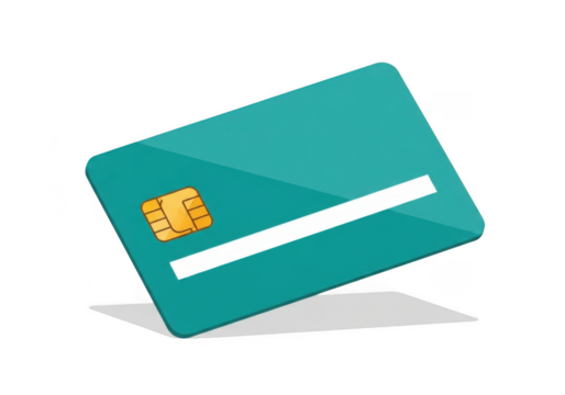 Teal credit card with chip isolated on transparent background