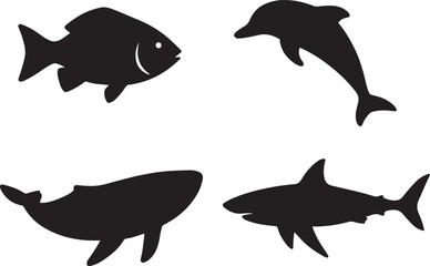PrintSilhouettes of ocean animals including a fish dolphin whale and shark