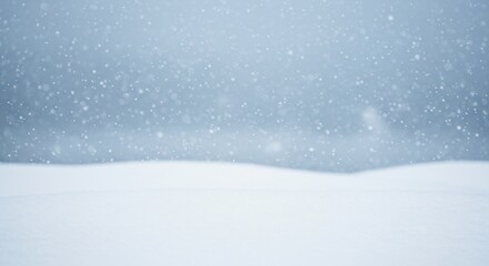 Serene Winter Landscape with Gentle Snowfall: A Tranquil Scene of Snow-Covered Terrain and Falling Snowflakes in a Blue-Tinted Environment, Capturing the Calm Beauty of Winter
