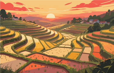 Graphic illustration style, landscape image, vector image	