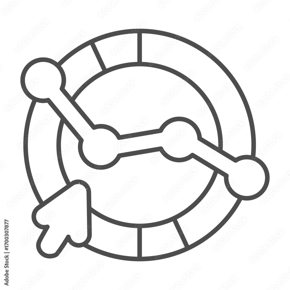 Poster diagram pie with graph and cursor thin line icon, financial tech concept. vector graphics. market gr