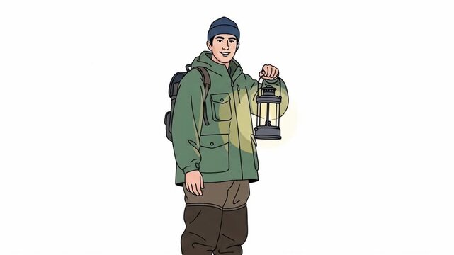 Adventurer with Lantern: Hiking, Exploration, and Night Journey