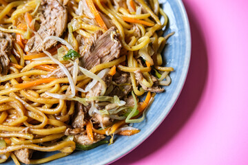 London UK, September 12 2025, Chinese Style Hoisin Duck Noodles Meal