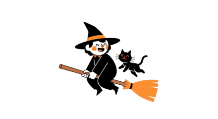 Witch and black cat fly