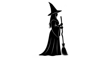 Witch silhouette with broom dark background