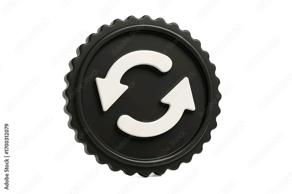Poster circular arrow refresh icon symbol with a black background and a textured oval frame