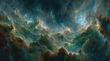 Naklejka premium Colorful Cosmic Nebula With Glowing Stars