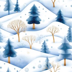 Winter foliage pattern with festive red and white ornaments on blue background