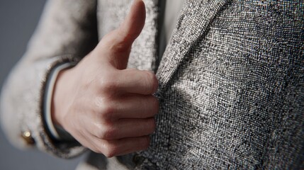 Thumbs Up Gesture By Person In Light Gray Suit