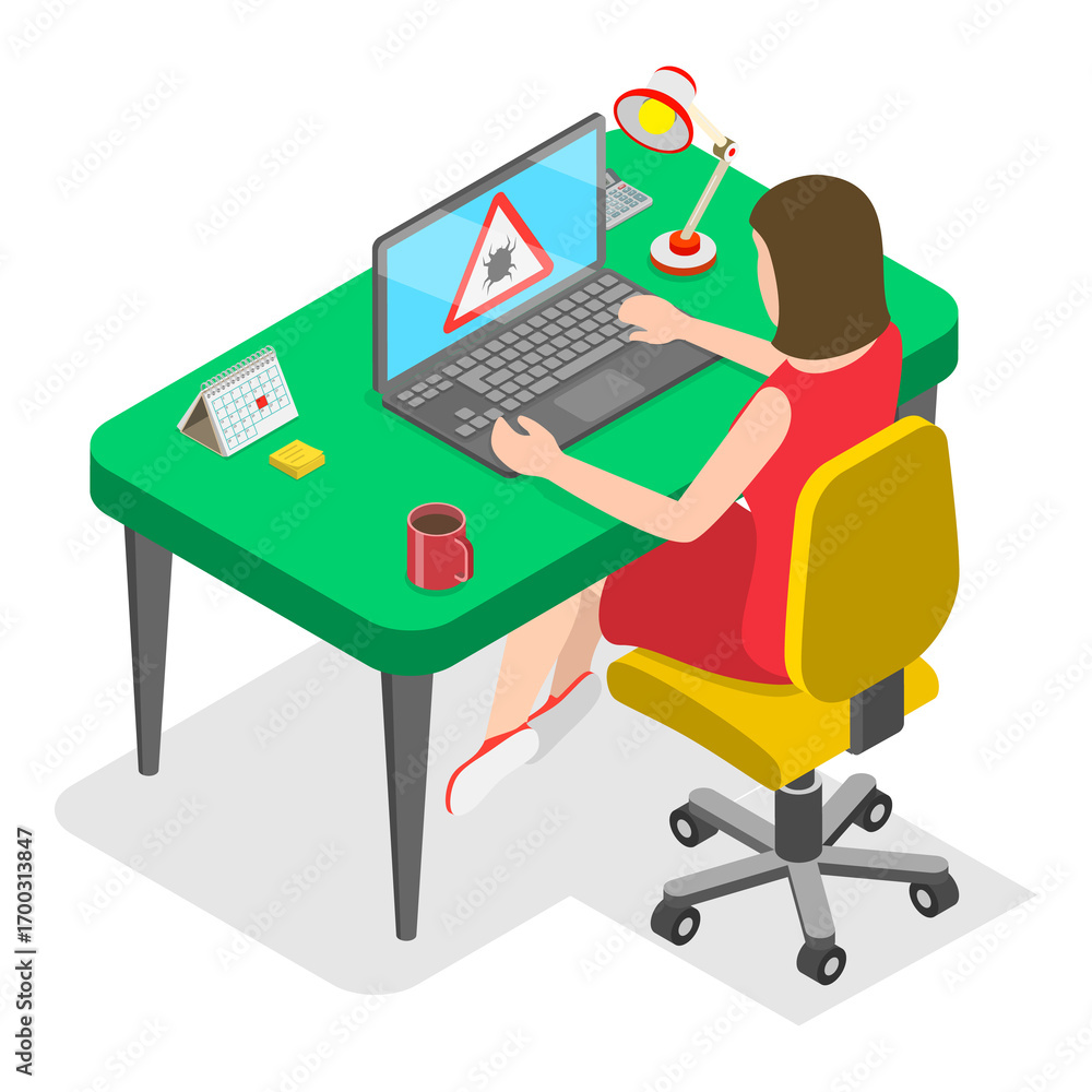 Poster 3d isometric flat illustration of computer network attack. item 3