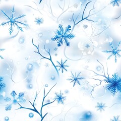 Seamless winter snowflake pattern on blue background for festive designs