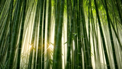 Fototapeta premium Sunlight filtering through a dense bamboo forest