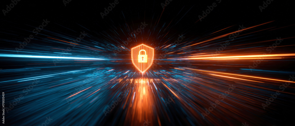 Aufkleber digital security shield: a visually striking illustration of a digital shield emblazoned with a padl