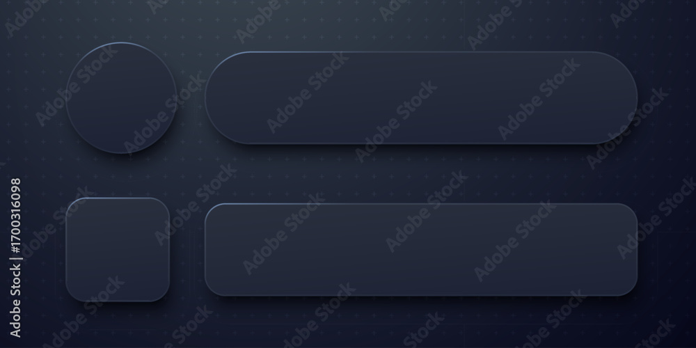 Poster neomorphic empty placeholder button shapes on a dark background