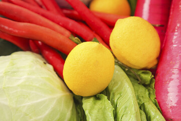 Fresh Organic Vegetables Rhubarb Lemons Cabbage Agricultural Products Rural Farm Produce