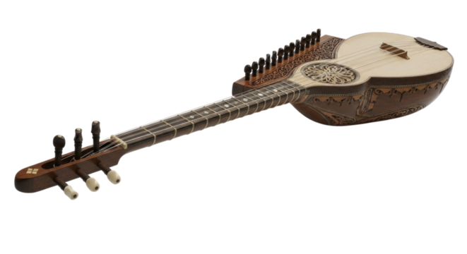 An Ornate Wooden Stringed Musical Instrument Isolated