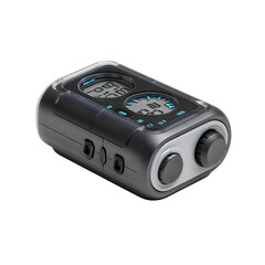 Fototapeta premium A close up shot of a black digital device with two knobs on a transparent background in studio light