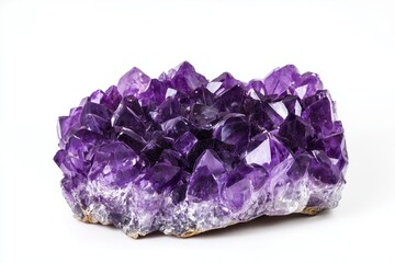 Fototapeta premium Amethyst geode cluster isolated on white, deep purple mineral gem