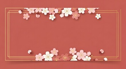 Elegant Floral Frame Design A Delicate Arrangement of Cherry Blossoms on a Coral Background for Invitations and Greeting Cards