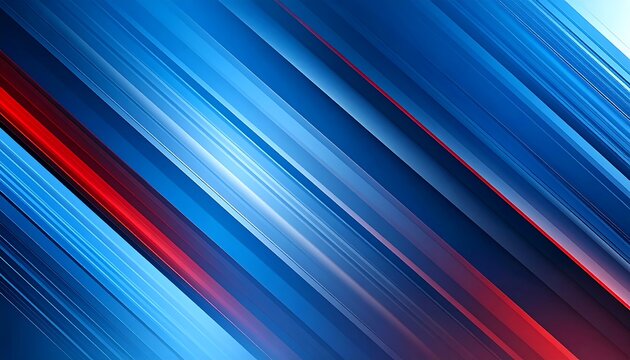 Dynamic abstract composition with diagonal lines of blue, red, and white creating depth and movement