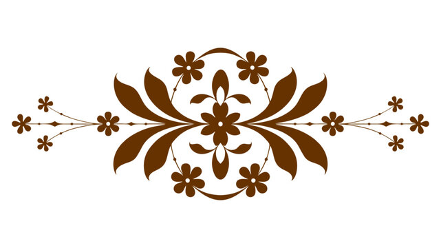 A vintage vector graphic of a symmetrical floral ornament in a rich brown color. An elegant and decorative design for use as a divider or border.