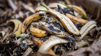 A closeup of a garden compost bin with organic waste and composting materials
