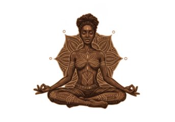 Illustration Of A Woman In Brown Meditation Pose With Mandala On Transparent