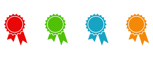 Set of Colorful Award Ribbon Badges for Achievement and Recognition on White Background