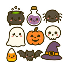 Hand drawn Kawaii Halloween Character Cute Illustration Element on White Background