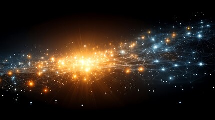 against a black background, a bright burst of orange light emanates from the center of the scene