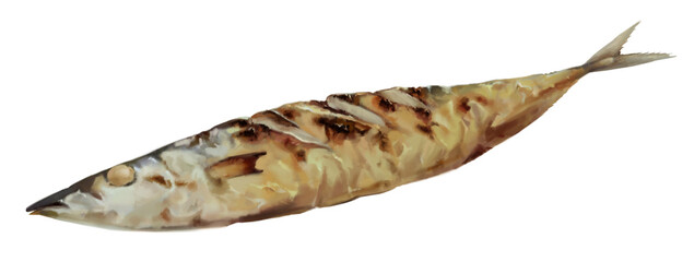 秋の味覚さんまの塩焼きの手描きイラスト