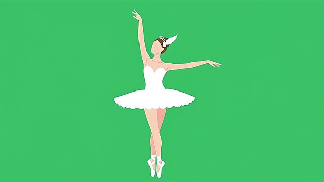 Elegant Ballerina in White Tulle Tutu Dancing Gracefully on Green Background