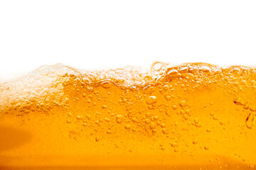 Close up bright orange Oil or beer splash texture and nature waves, Beautiful waves curve and little bubbles smooth for graphic design and background, Oil Bubbles, Soft beer bubbles, Selective focus