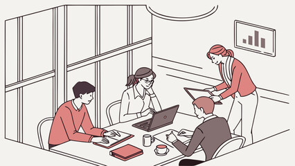 Business team sharing idea and planning marketing stategies in a meeting room.