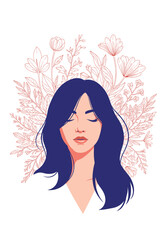 Serene woman meditating amidst blooming flora abstract art and spiritual aura