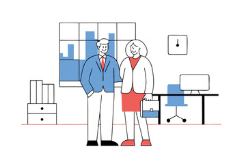 Smiling businessman with female colleague in office.