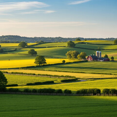 Obraz premium landscape with green field and blue sky 