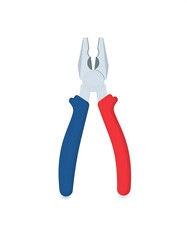 A pair of  adjustable pliers with blue and red handles is presented in a simple, flat design.
