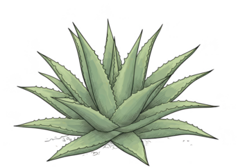 Illustration of an Agave Plant in Green with Detailed Texture on Transparent Background