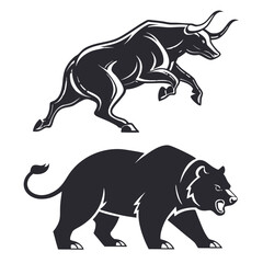 Obraz premium Dynamic bull and bear duo representing stock market trends and financial analysis insights