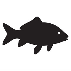 Simple black silhouette of a fish with a white eye on a white background