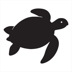 Simple black silhouette of a sea turtle swimming gracefully with flippers outstretched against a white background