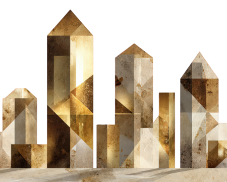 Abstract Cityscape Of Geometric Crystals In Earthy Tones