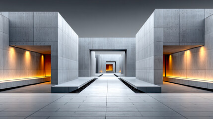 Brutalistische Architektur mit geometrischen Formen, Betonflächen und klaren Linien. Moderne Gebäude, Licht und Schatten, architektonische Details und urbanes Design. Perfekt für Kunst und Editorials.