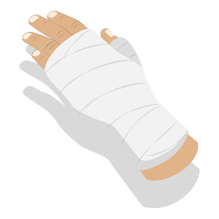 3D Isometric Flat Vector Set of Hand Injury Treatment, Limb Bandaging Instructions. Item 1